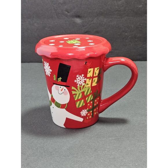 Susan Winget Coffee Mug Christmas Snowman Red Certified International 4in Tall - Picture 1 of 16
